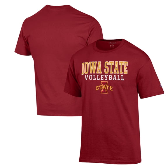 Men's Champion Cardinal Iowa State Cyclones Stack Logo Volleyball Powerblend T-Shirt