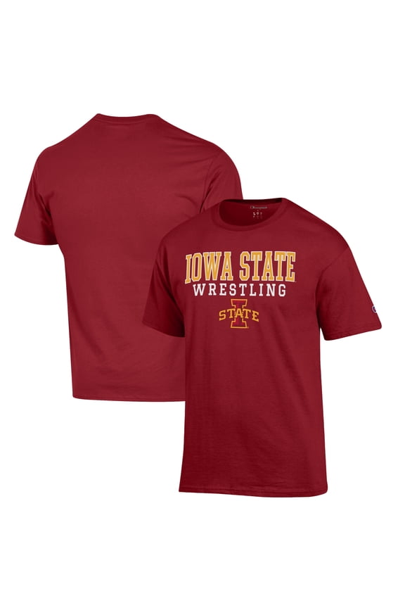 Men's Champion Cardinal Iowa State Cyclones Wrestling Stack Logo T-Shirt