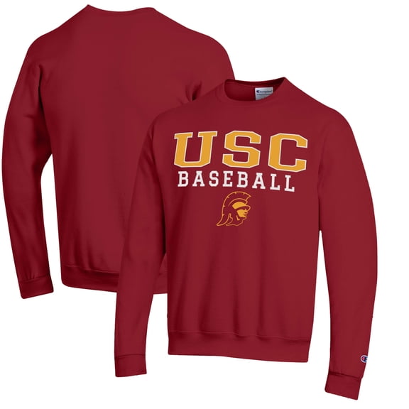 Men's Champion Cardinal USC Trojans Baseball Stack Pullover Crewneck Sweatshirt