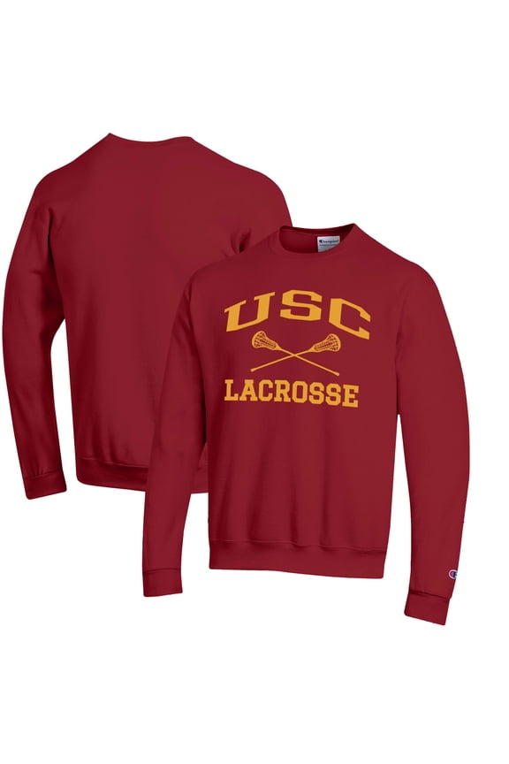 Men's Champion Cardinal USC Trojans Lacrosse Icon Powerblend Pullover Sweatshirt