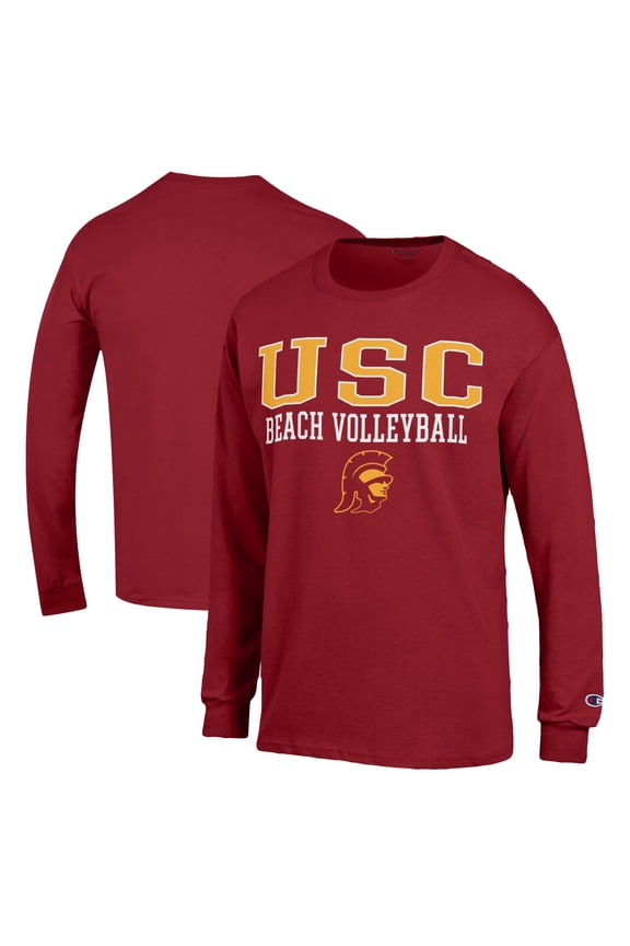 Men's Champion  Cardinal USC Trojans Stacked Beach Volleyball Long Sleeve T-Shirt