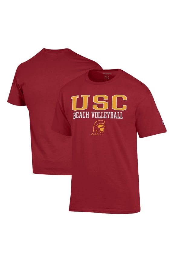 Men's Champion  Cardinal USC Trojans Stacked Beach Volleyball T-Shirt