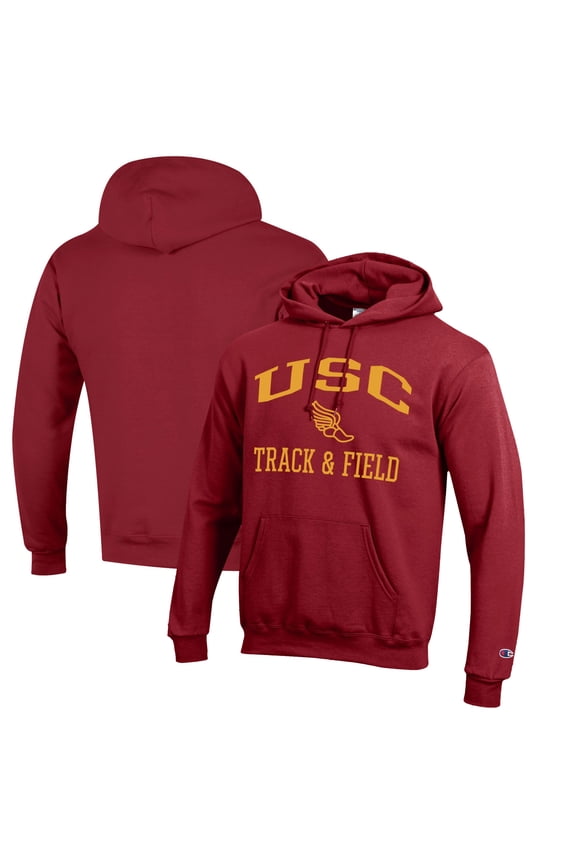 Men's Champion  Cardinal USC Trojans Track & Field Icon Powerblend Pullover Hoodie