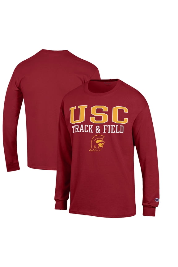 Men's Champion  Cardinal USC Trojans Track & Field Stack Long Sleeve T-Shirt