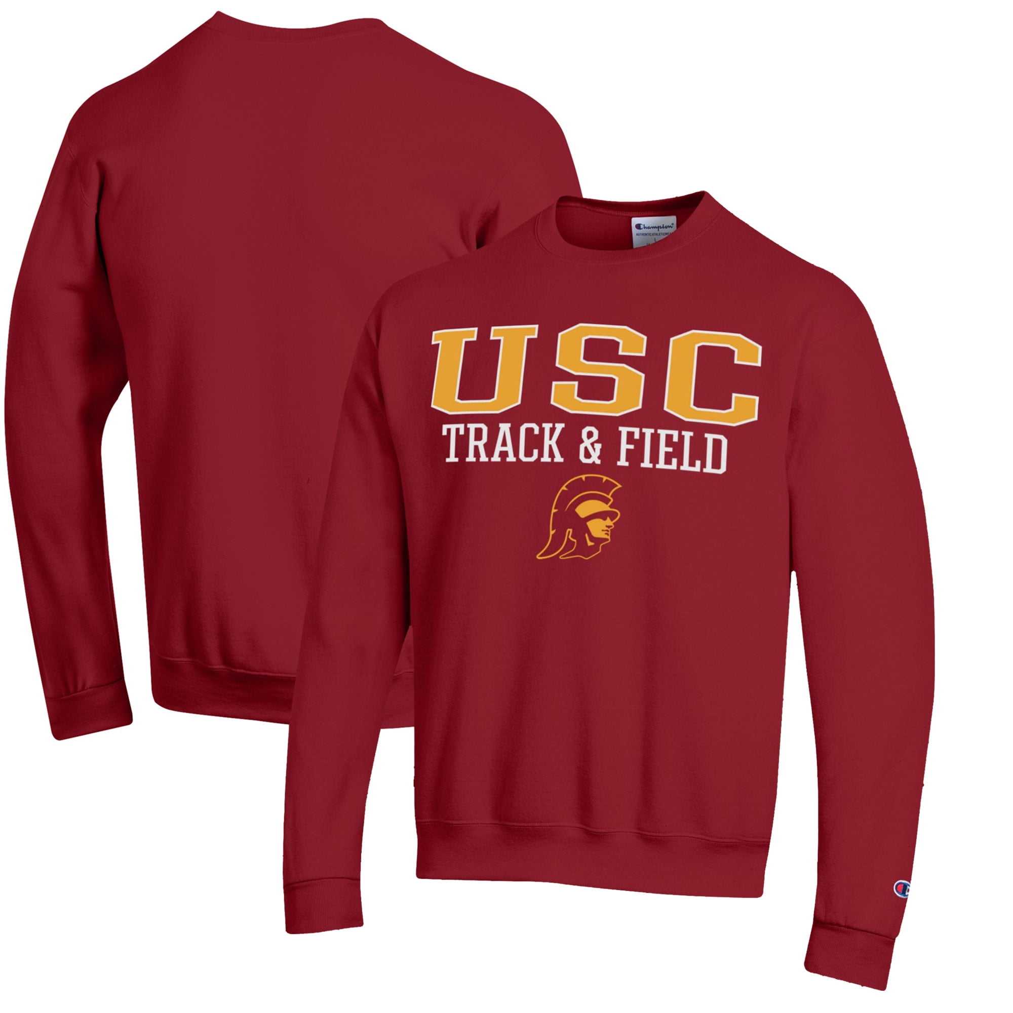 Men's Champion  Cardinal USC Trojans Track & Field Stack Powerblend Pullover Sweatshirt
