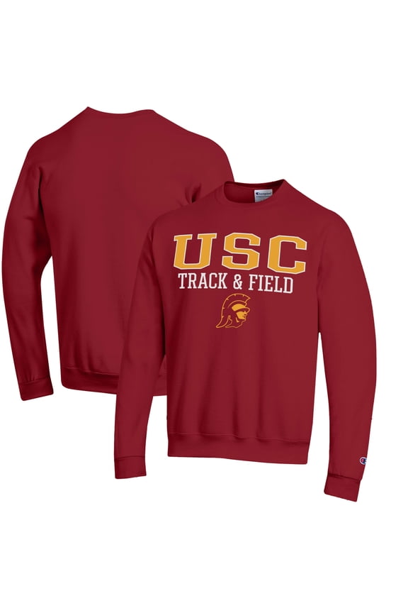 Men's Champion  Cardinal USC Trojans Track & Field Stack Powerblend Pullover Sweatshirt