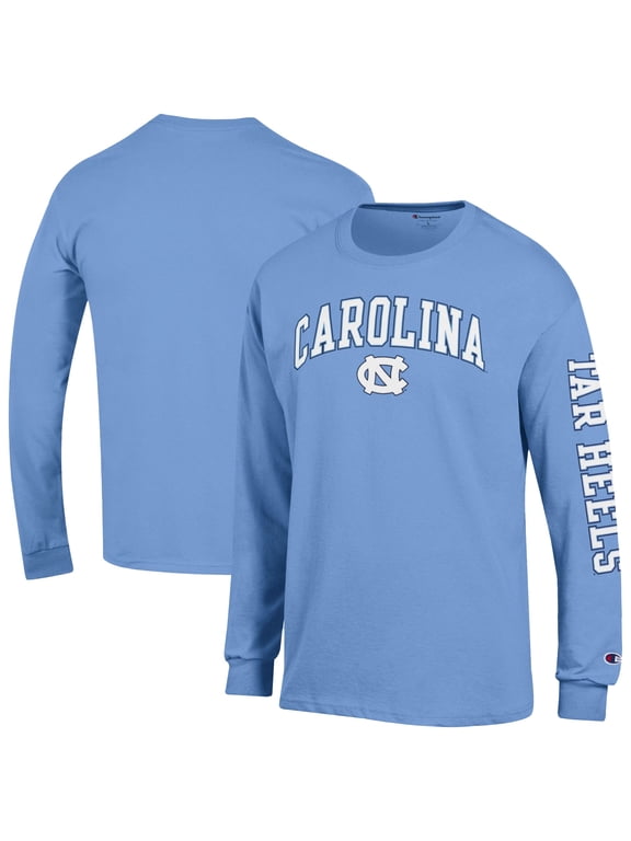 Men's Champion Carolina Blue North Carolina Tar Heels Arch Over Logo 2-Hit Long Sleeve T-Shirt