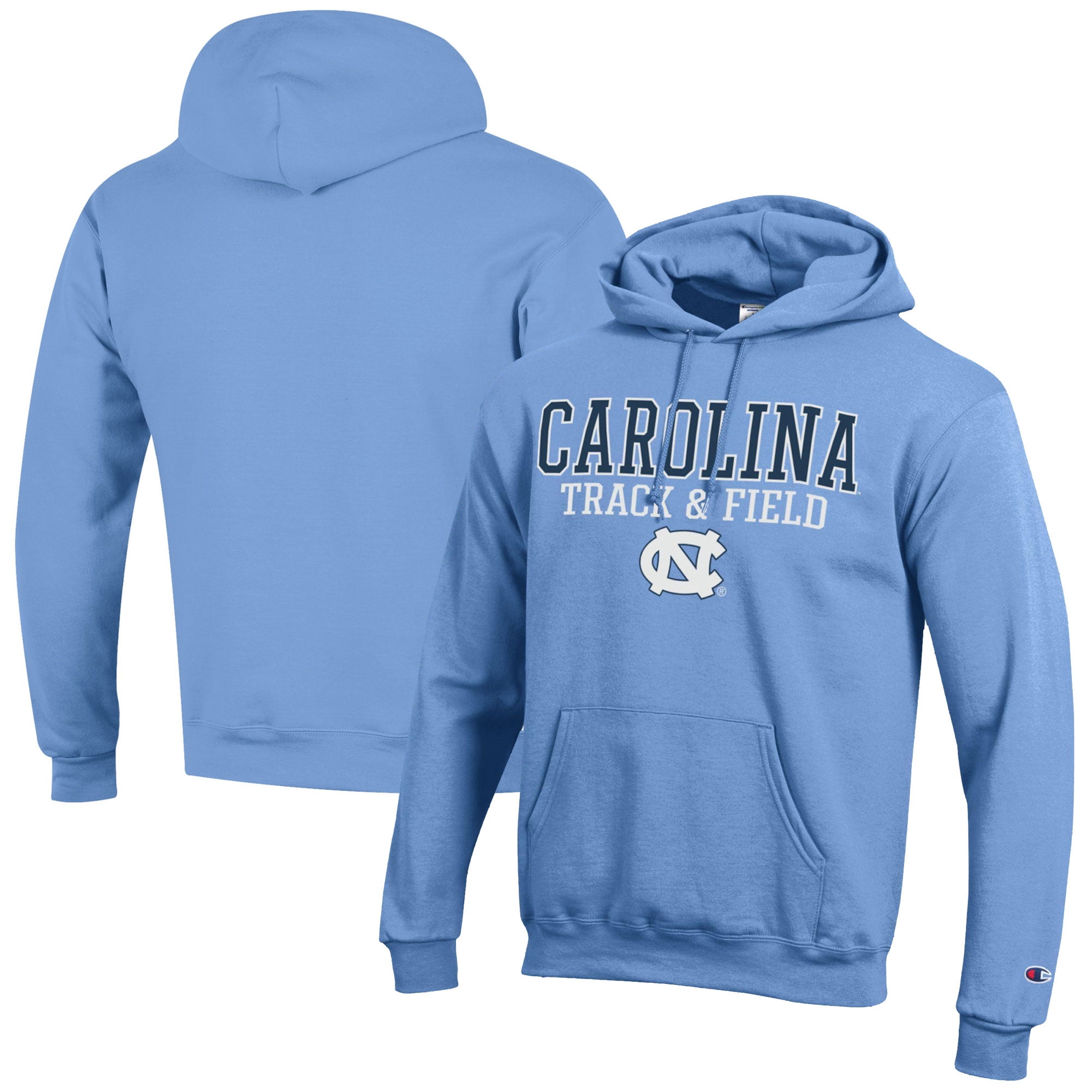 Men's Champion  Carolina Blue North Carolina Tar Heels Track & Field Stack Powerblend Pullover Hoodie
