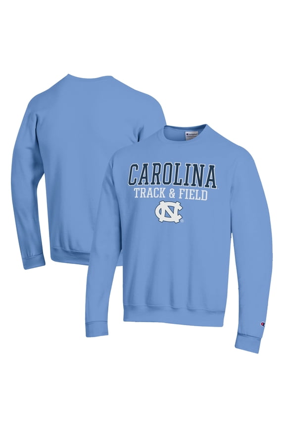 Men's Champion  Carolina Blue North Carolina Tar Heels Track & Field Stack Powerblend Pullover Sweatshirt