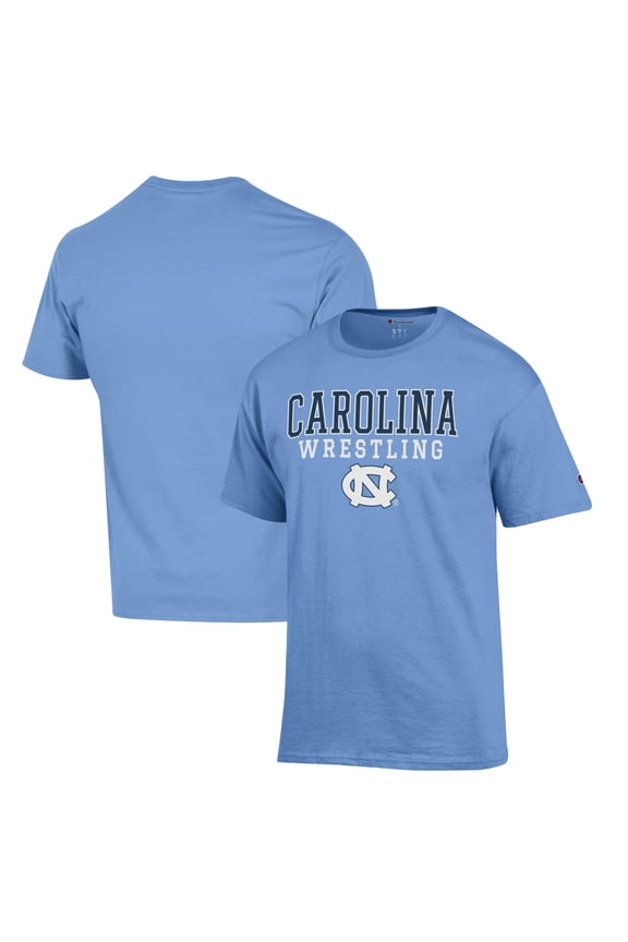 Men's Champion Carolina Blue North Carolina Tar Heels Wrestling Stack Logo T-Shirt