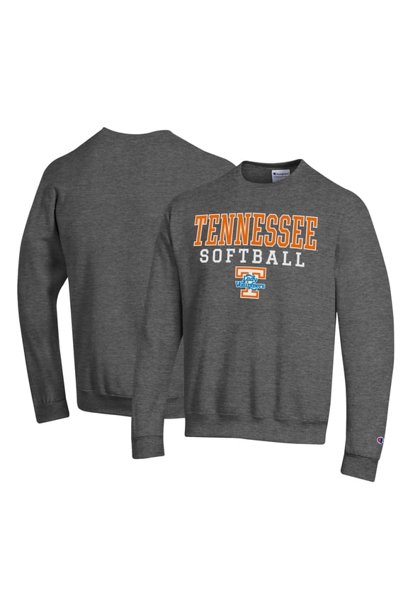 Men's Champion Charcoal Tennessee Lady Vols Primary Team Logo Stack Logo Softball Powerblend Pullover Sweatshirt