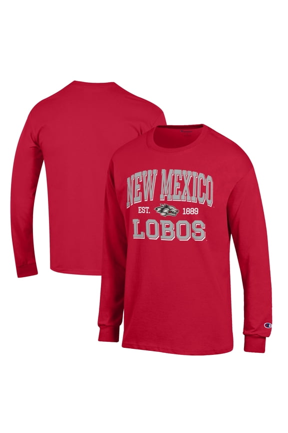 Men's Champion Cherry New Mexico Lobos Jersey Est. Date Long Sleeve T-Shirt