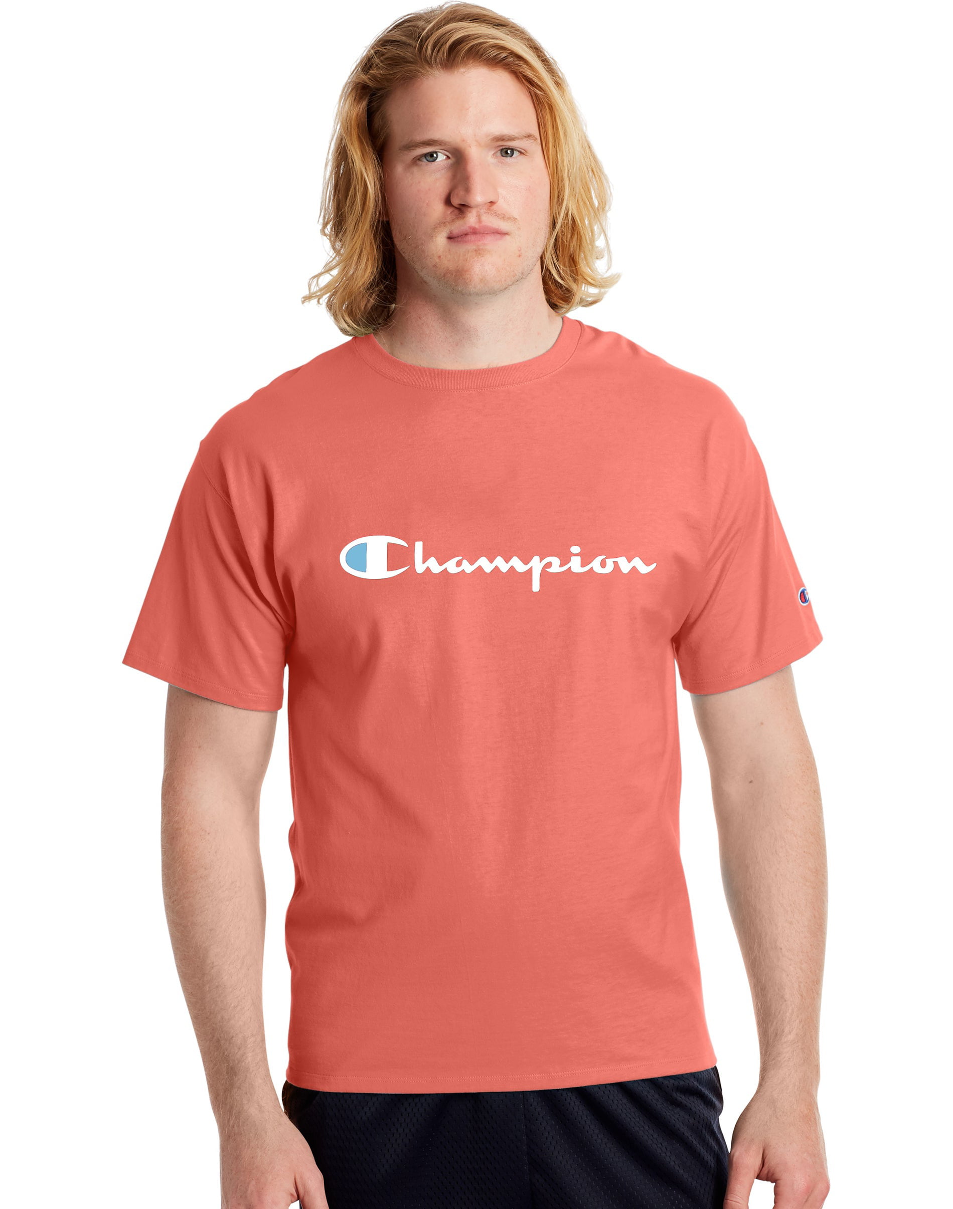 Champion Citrus Pink Script Men\'s Graphic XS Logo Tee, Classic