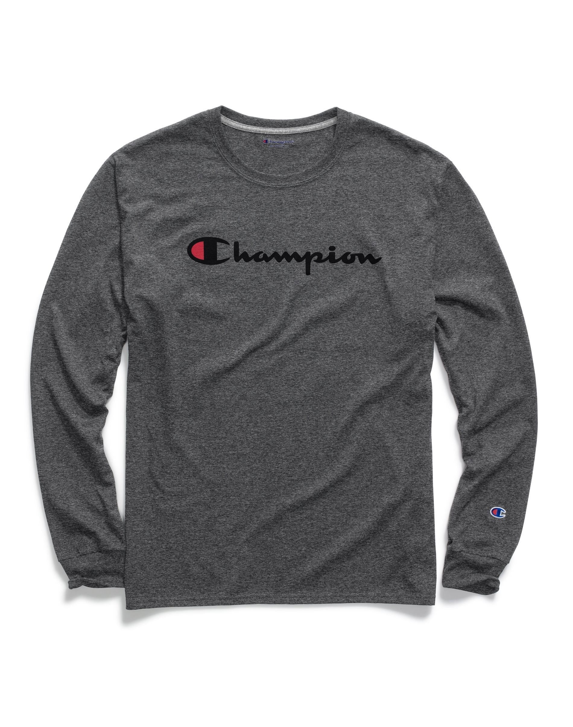 Men's Champion Classic Long-Sleeve Tee, Script Logo Granite