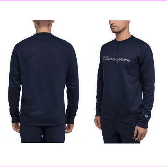 Men's Champion Cotton Blend Crew Neck Long Sleeved Sweatshirt,NAVY,L