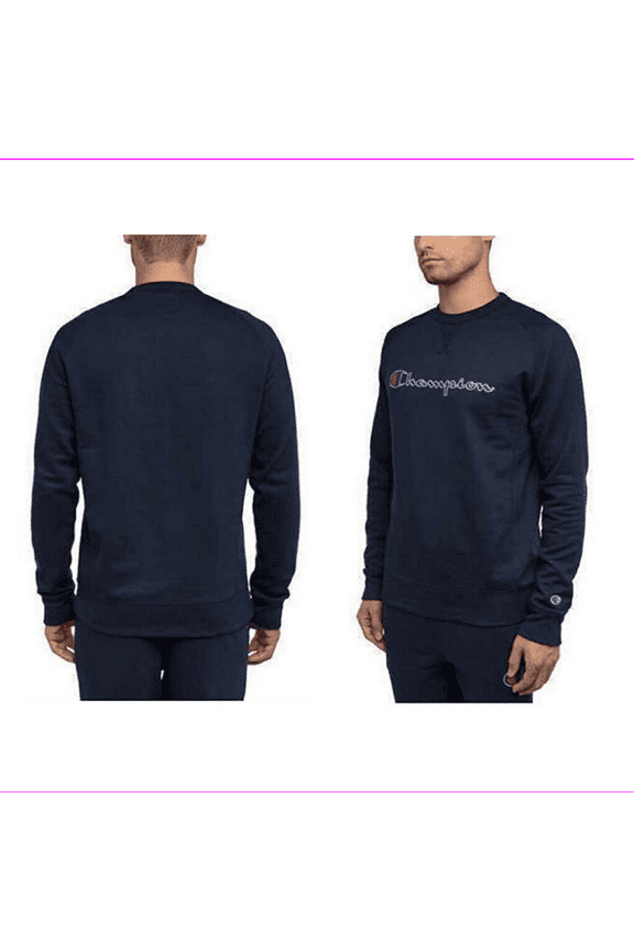 Men's Champion Cotton Blend Crew Neck Long Sleeved Sweatshirt,NAVY,L