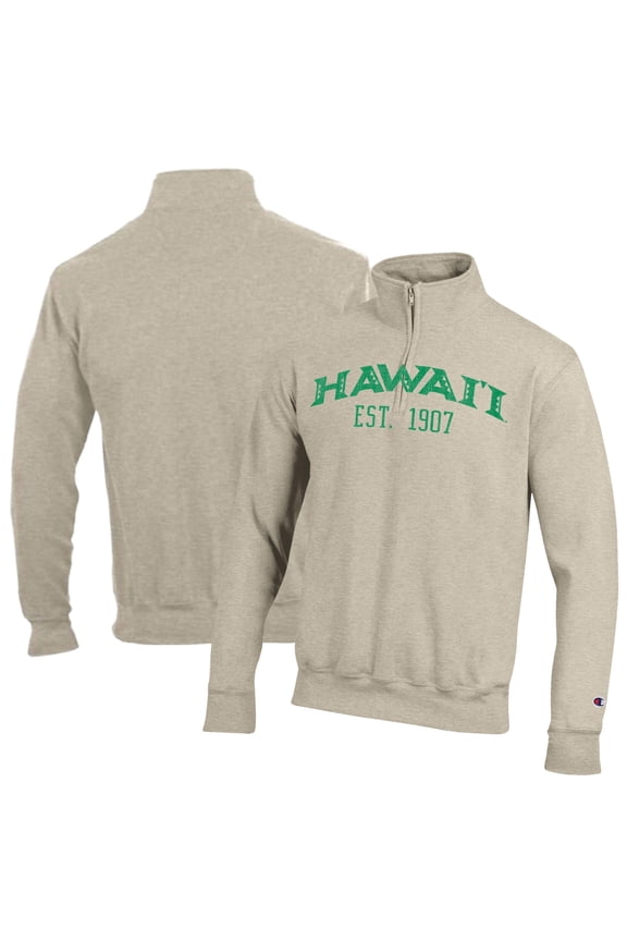 Men's Champion Cream Hawaii Rainbow Warriors Established Date Quarter-Zip Pullover