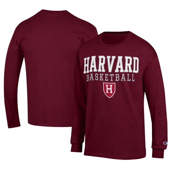 Men's Champion  Crimson Harvard Crimson Icon Logo Basketball Jersey Long Sleeve T-Shirt