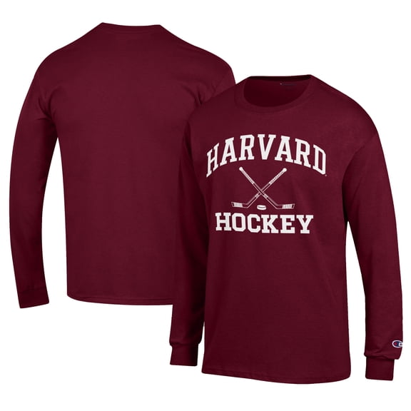 Men's Champion  Crimson Harvard Crimson Icon Logo Hockey Jersey Long Sleeve T-Shirt
