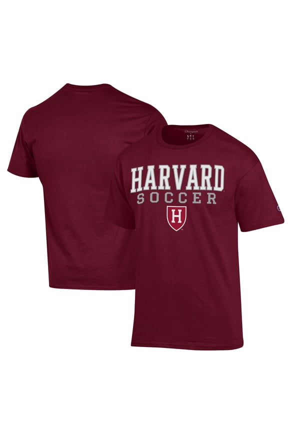 Men's Champion Crimson Harvard Crimson Soccer Stack Logo Powerblend T-Shirt