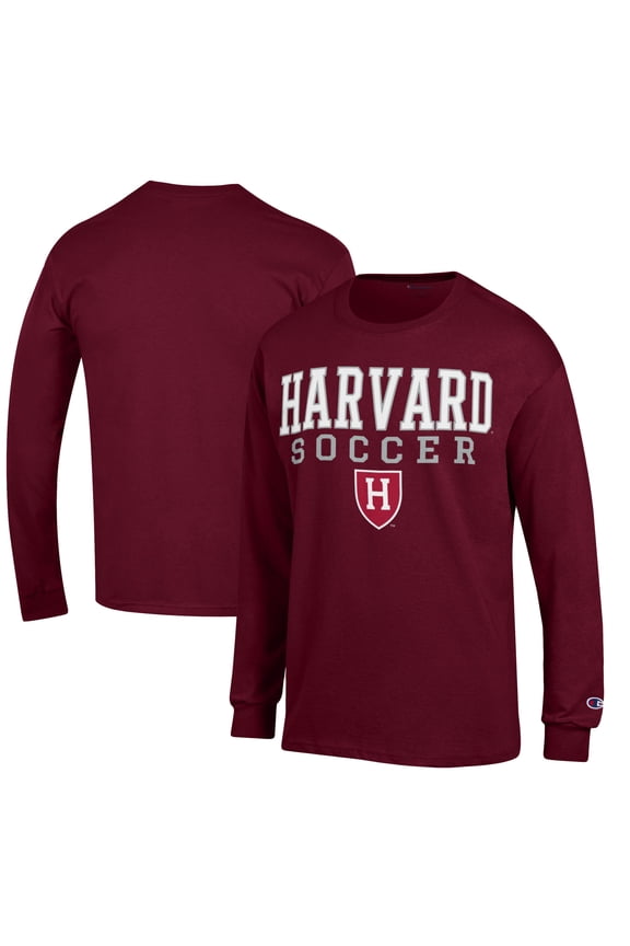 Men's Champion Crimson Harvard Crimson Soccer Stacked Logo Long Sleeve T-Shirt