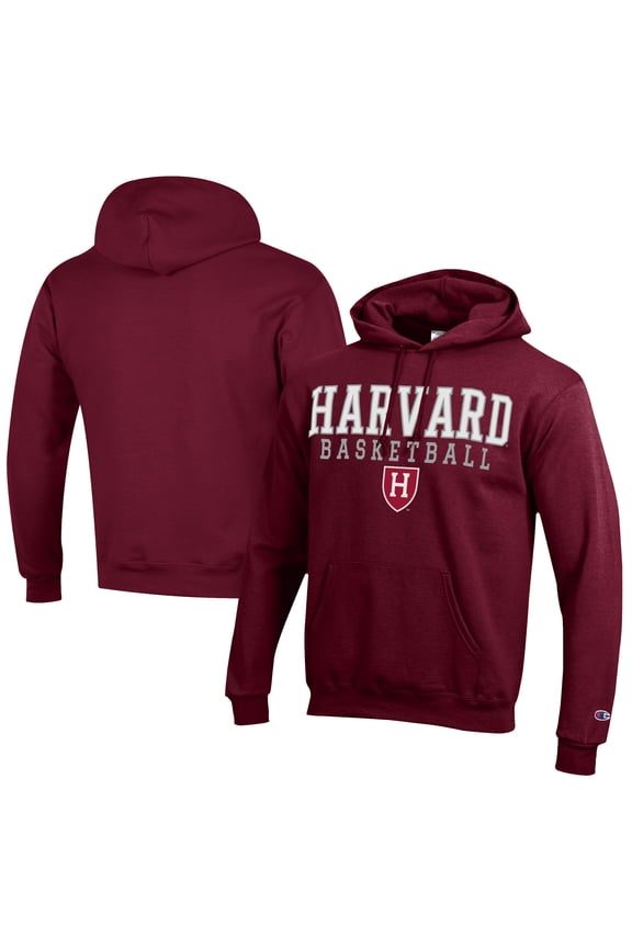Men's Champion Crimson Harvard Crimson Stacked Logo Basketball Eco Powerblend Pullover Hoodie