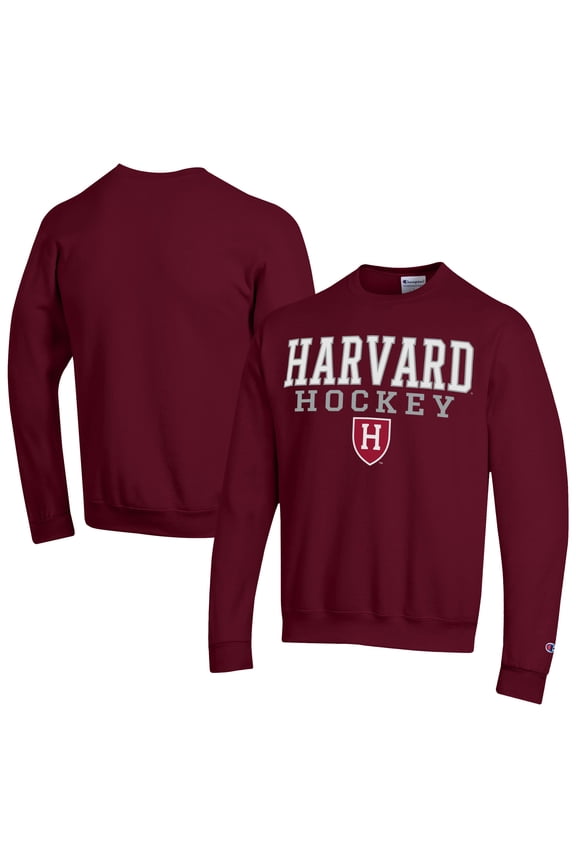 Men's Champion Crimson Harvard Crimson Stacked Logo Hockey Eco Powerblend Pullover Sweatshirt