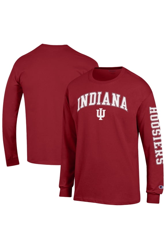 Men's Champion Crimson Indiana Hoosiers Arch Over Logo 2-Hit Long Sleeve T-Shirt