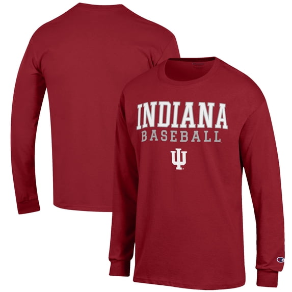 Men's Champion Crimson Indiana Hoosiers Baseball Stack Long Sleeve T-Shirt