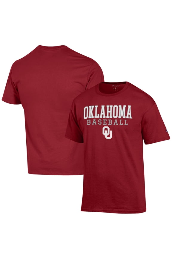 Men's Champion  Crimson Oklahoma Sooners Baseball Stack T-Shirt