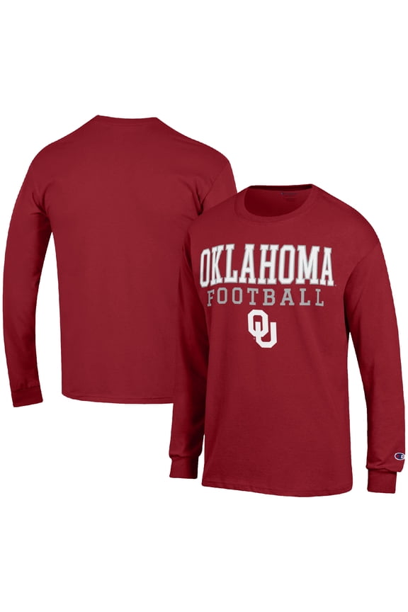 Men's Champion Crimson Oklahoma Sooners Football Stack Long Sleeve T-Shirt