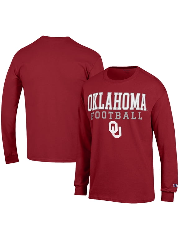 Men's Champion Crimson Oklahoma Sooners Football Stack Long Sleeve T-Shirt