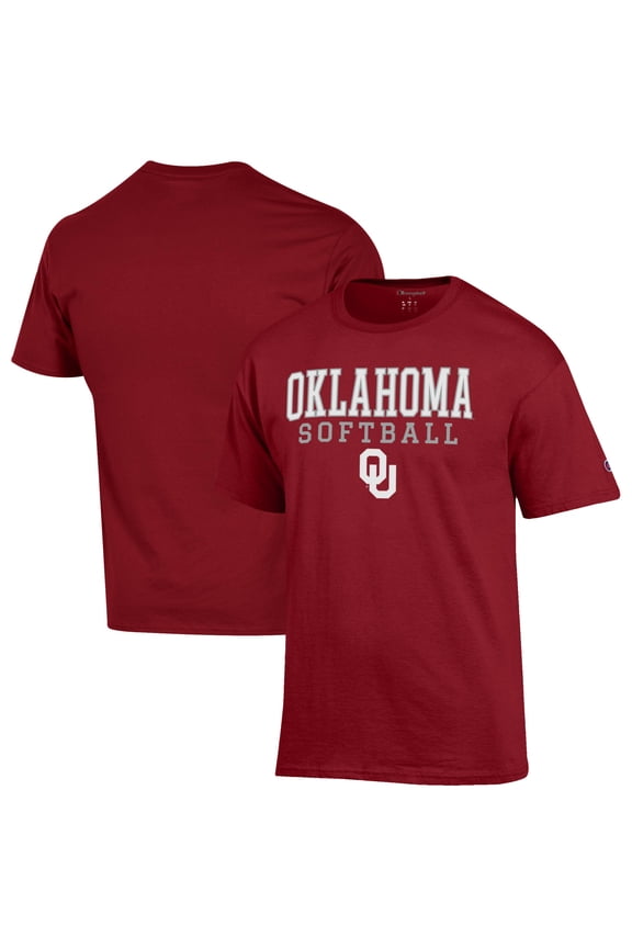 Men's Champion Crimson Oklahoma Sooners Softball Stack T-Shirt