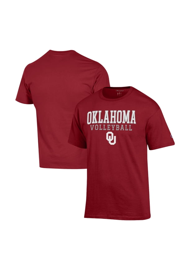 Men's Champion Crimson Oklahoma Sooners Stack Logo Volleyball Powerblend T-Shirt