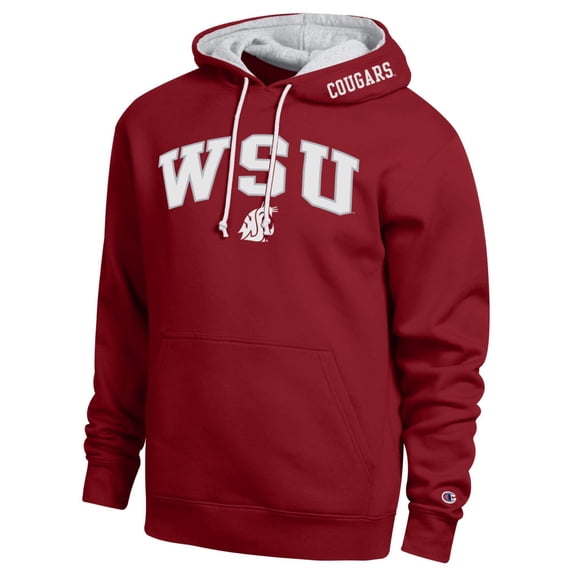 Men's Champion Crimson Washington State Cougars Arch Tackle Twill Hoodie
