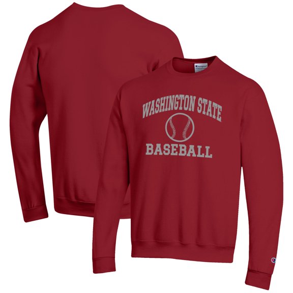 Men's Champion Crimson Washington State Cougars Baseball Icon Crewneck Pullover Sweatshirt