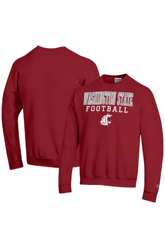 Men's Champion Crimson Washington State Cougars Football Stacked Pullover Sweatshirt