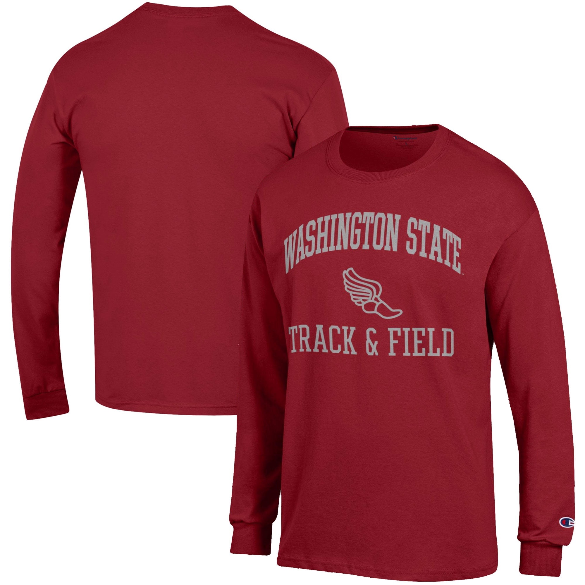 Men's Champion  Crimson Washington State Cougars Track & Field Icon Long Sleeve T-Shirt