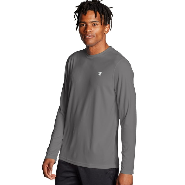 Men s Champion Double Dry Core Long Sleeve Tee Stone Grey XL Walmart