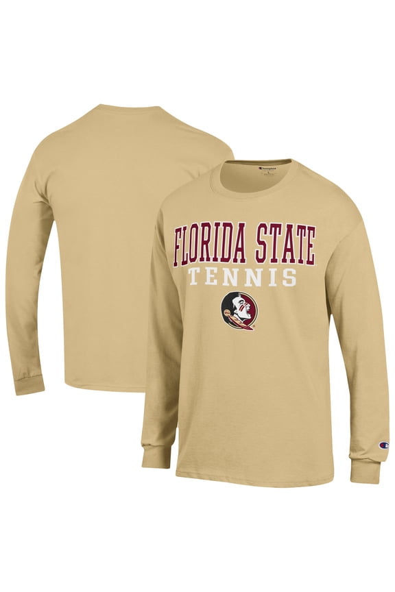 Men's-Champion Gold Florida State Seminoles Tennis Stacked Long Sleeve T-Shirt