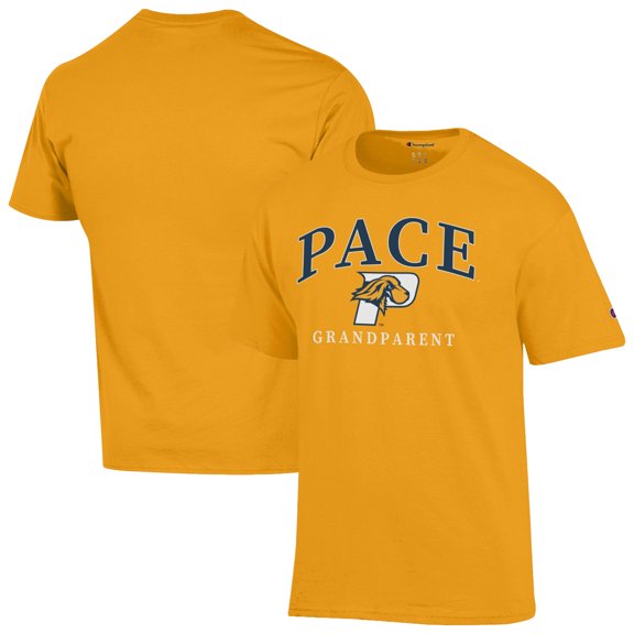 Men's Champion Gold Pace University Setters Grandparent Arch Logo T-Shirt
