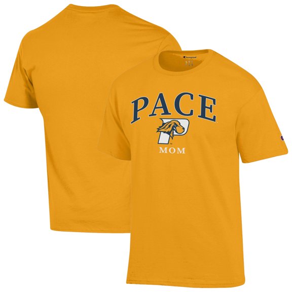 Unisex Champion Gold Pace University Setters Mom Logo T-Shirt