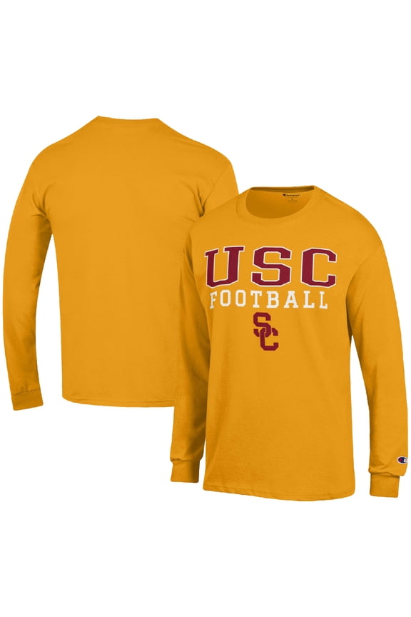 Men's Champion Gold USC Trojans Football Stack Long Sleeve T-Shirt