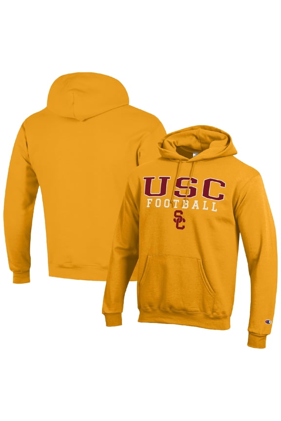 Men's Champion Gold USC Trojans Football Stack Pullover Hoodie