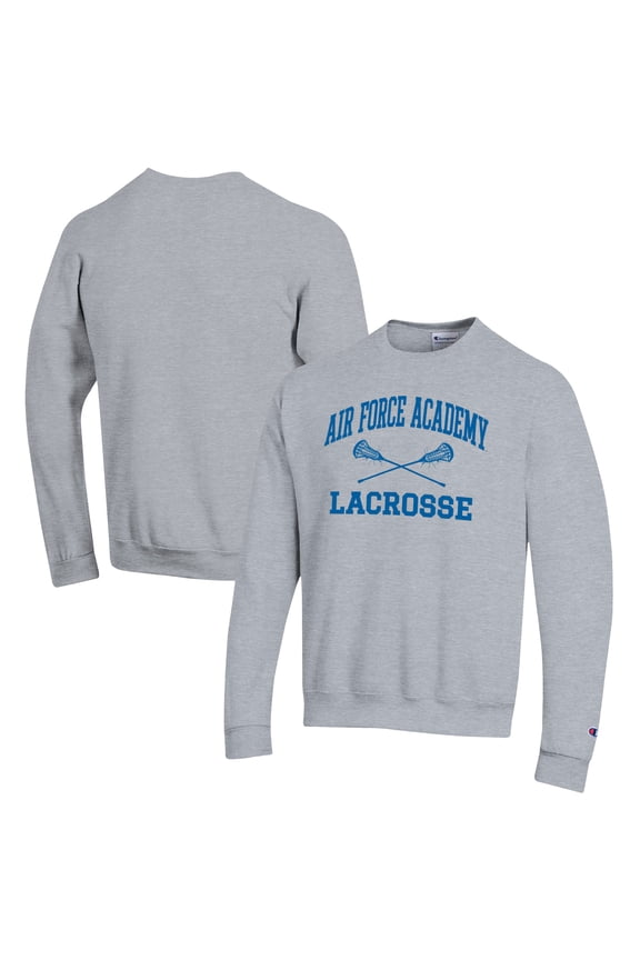 Men's Champion Gray Air Force Falcons Lacrosse Icon Crewneck Pullover Sweatshirt