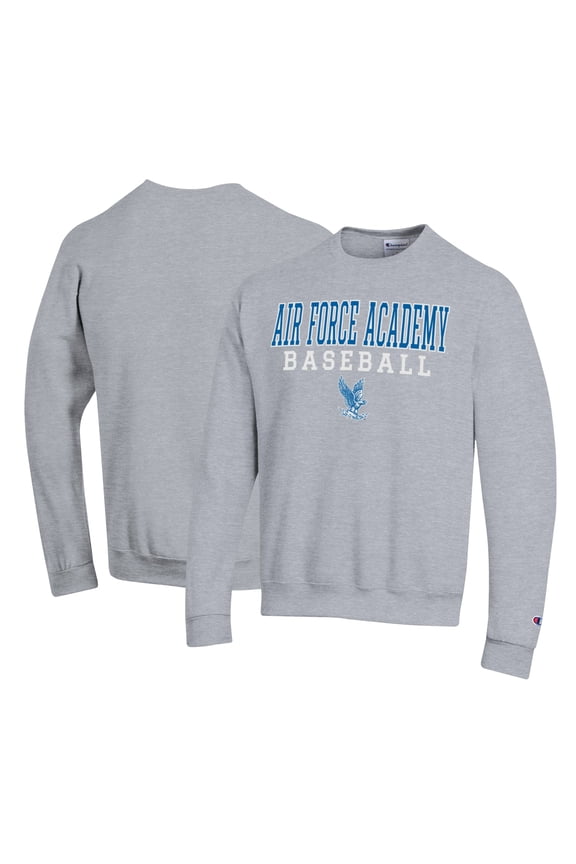 Men's Champion Gray Air Force Falcons Primary Team Logo Stack Logo Baseball Powerblend Pullover Sweatshirt