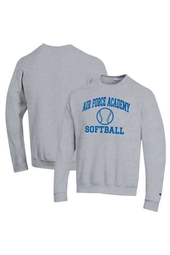 Men's Champion Gray Air Force Falcons Softball Icon Crewneck Pullover Sweatshirt