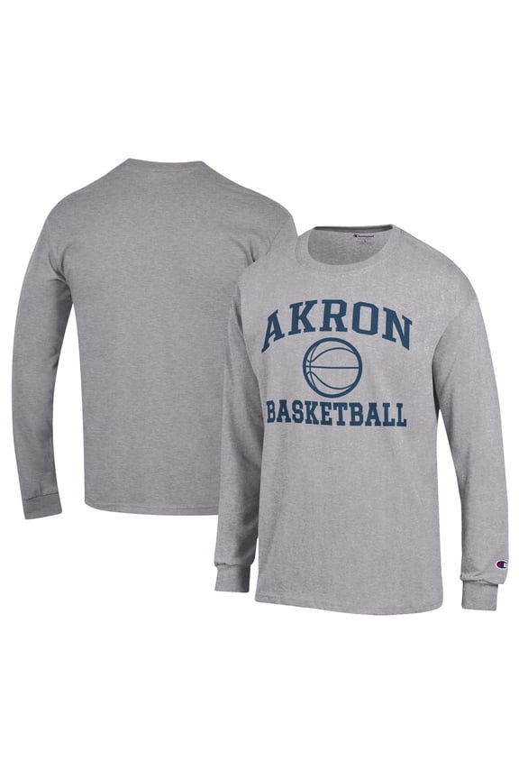 Men's Champion  Gray Akron Zips Icon Logo Basketball Jersey Long Sleeve T-Shirt