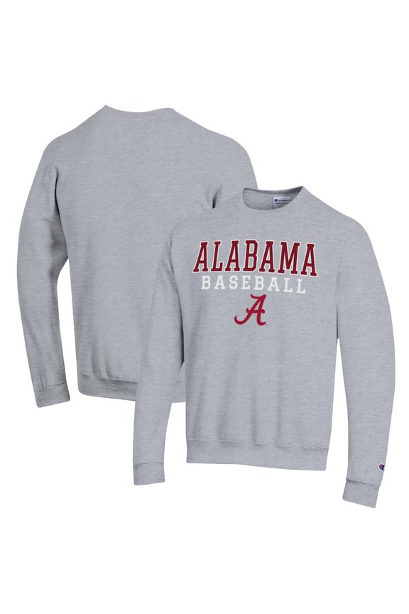 Men's Champion Gray Alabama Crimson Tide Baseball Stack Pullover Crewneck Sweatshirt