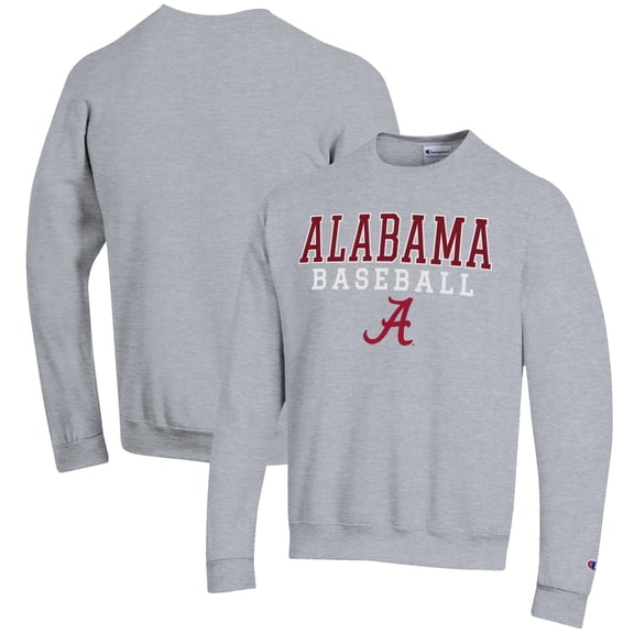 Men's Champion Gray Alabama Crimson Tide Baseball Stack Pullover Crewneck Sweatshirt